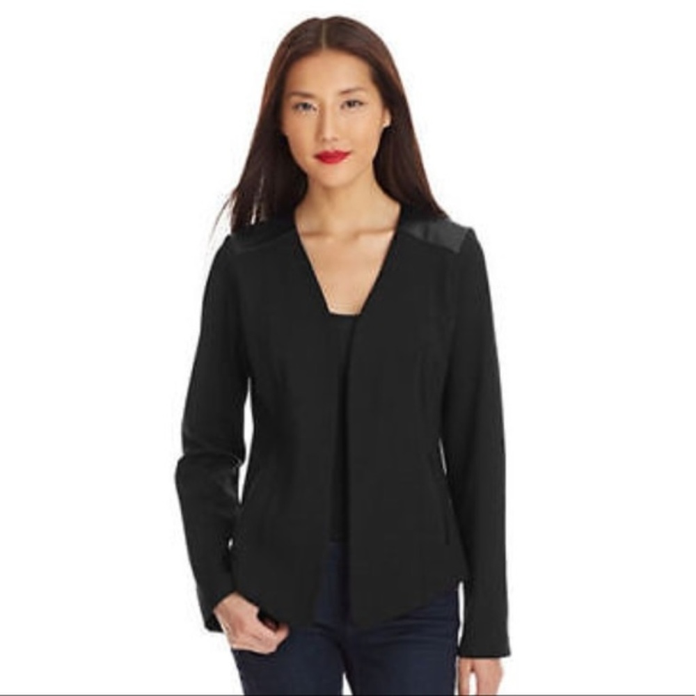 Eileen Fisher Leather Trim Ponte Black Jacket‎